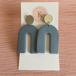 Gray U Shape Clay Earrings | Handmade